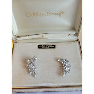 Vintage "Cellinicraft" Sterling Silver Rhinestone clip-on earrings W/ Rhodium